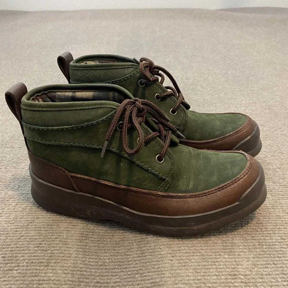 Cole Haan Boots Mens Size 7.5‎ Green Brown Leather Chukka Plaid Lined Casual
